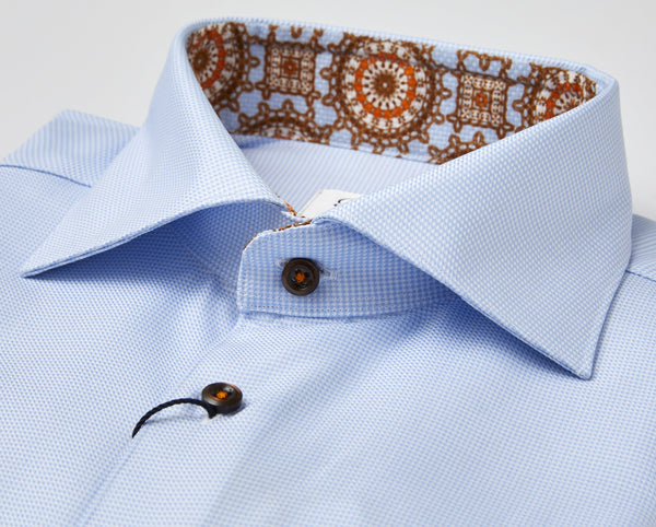 Stenstroms Blue Fitted Body Dress Shirt with Medallion Contrast