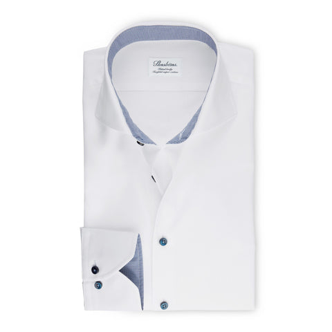 Stenstroms White Fitted Body Shirt With Navy Contrast Details (77 Collar) US ONLY