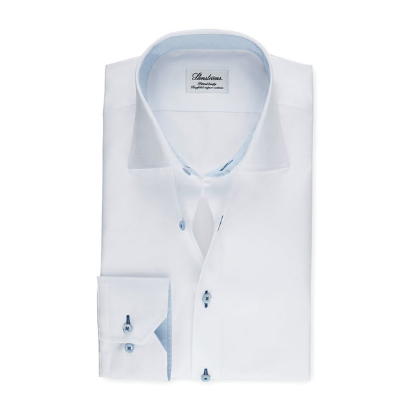 Stenstroms White SLIMLINE Shirt With Blue Contrast Details