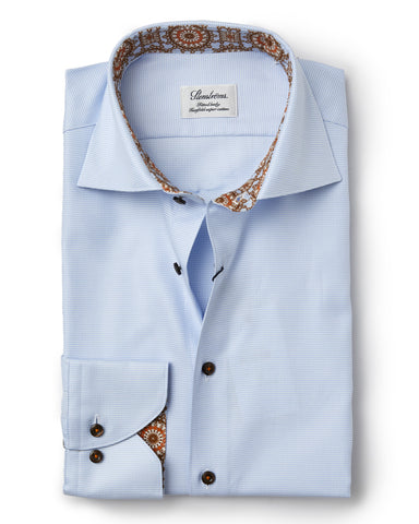 Stenstroms Blue Fitted Body Dress Shirt with Medallion Contrast