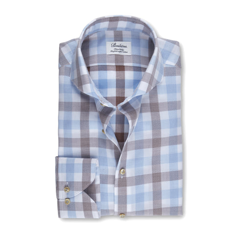 Stenstroms Blue/Tan Check Fitted Body Sport Shirt