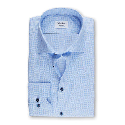 Stenstroms Light Blue Micro Patterned Fitted Body Shirt, Stretch