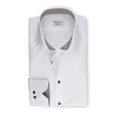 Stenstroms White Fitted Body Shirt With Grey Contrast Details