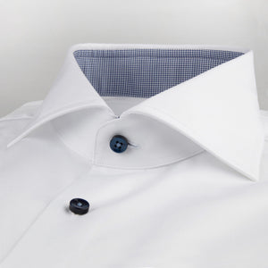 Stenstroms White Fitted Body Shirt With Navy Contrast Details