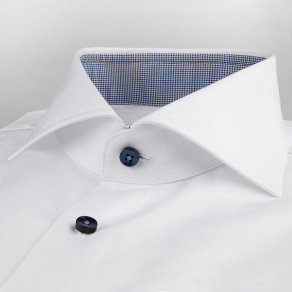 Stenstroms White Fitted Body Shirt With Navy Contrast Details