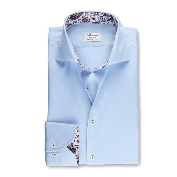 Stenstroms Blue Striped Fitted Body Shirt With Contrast Details
