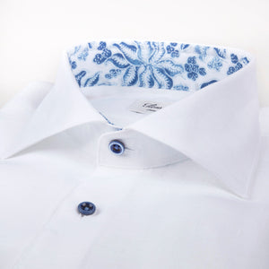 Stenstroms Linen White Fitted Body Shirt W Contrast Details